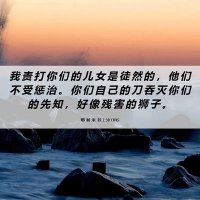 Picture 06 - 耶 利 米 书 2:30 CUVS - 我 责 打 你 们 的 儿 女 是 徒 然 的 - Bible Verse Picture