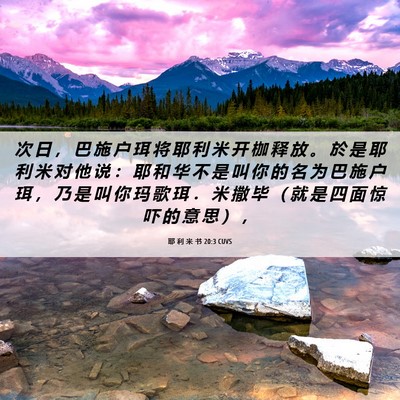 Picture 06 - 耶 利 米 书 20:3 CUVS - 次 日 ， 巴 施 户 珥 将 耶 利 米 开 - Bible Verse Picture