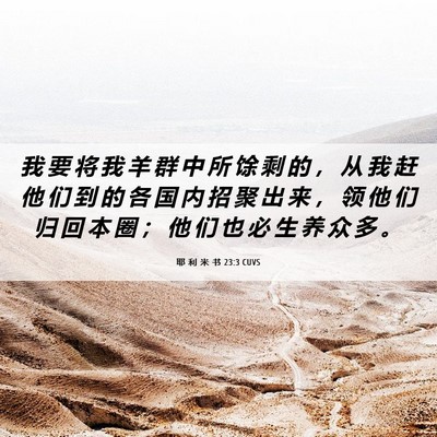 Picture 06 - 耶 利 米 书 23:3 CUVS - 我 要 将 我 羊 群 中 所 馀 剩 的 ， - Bible Verse Picture