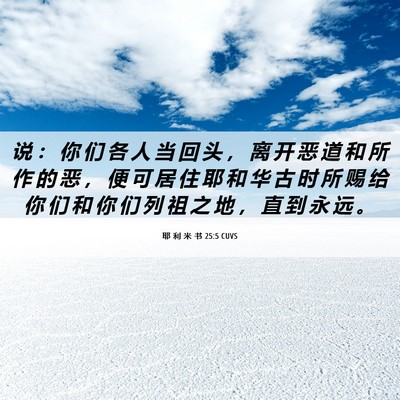 Picture 06 - 耶 利 米 书 25:5 CUVS - 说 ： 你 们 各 人 当 回 头 ， 离 开 - Bible Verse Picture