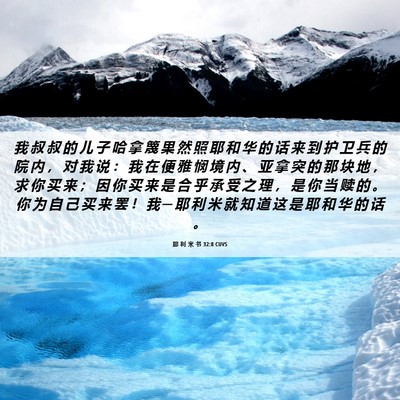 Picture 06 - 耶 利 米 书 32:8 CUVS - 我 叔 叔 的 儿 子 哈 拿 篾 果 然 照 - Bible Verse Picture