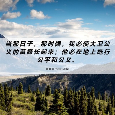 Picture 06 - 耶 利 米 书 33:15 CUVS - 当 那 日 子 ， 那 时 候 ， 我 必 使 - Bible Verse Picture