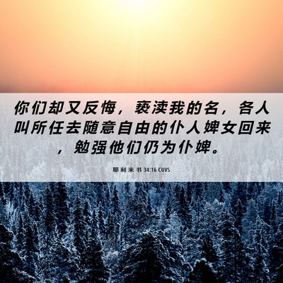 Picture 06 - 耶 利 米 书 34:16 CUVS - 你 们 却 又 反 悔 ， 亵 渎 我 的 名 - Bible Verse Picture