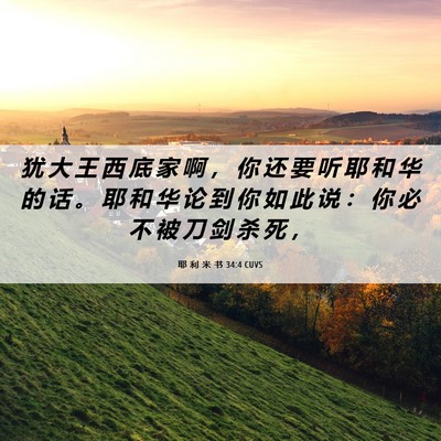 Picture 06 - 耶 利 米 书 34:4 CUVS - 犹 大 王 西 底 家 啊 ， 你 还 要 听 - Bible Verse Picture