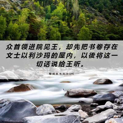 Picture 06 - 耶 利 米 书 36:20 CUVS - 众 首 领 进 院 见 王 ， 却 先 把 书 - Bible Verse Picture