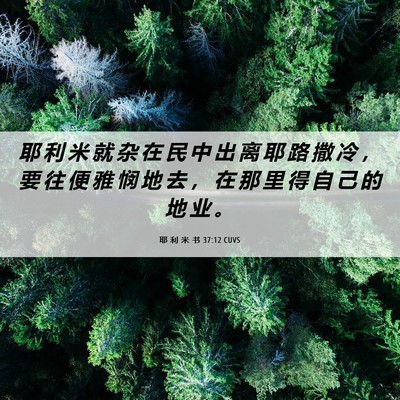 Picture 06 - 耶 利 米 书 37:12 CUVS - 耶 利 米 就 杂 在 民 中 出 离 耶 路 - Bible Verse Picture