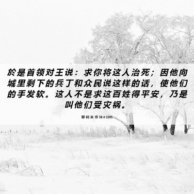 Picture 06 - 耶 利 米 书 38:4 CUVS - 於 是 首 领 对 王 说 ： 求 你 将 这 - Bible Verse Picture