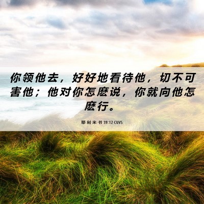 Picture 06 - 耶 利 米 书 39:12 CUVS - 你 领 他 去 ， 好 好 地 看 待 他 ， - Bible Verse Picture