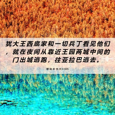 Picture 06 - 耶 利 米 书 39:4 CUVS - 犹 大 王 西 底 家 和 一 切 兵 丁 看 - Bible Verse Picture