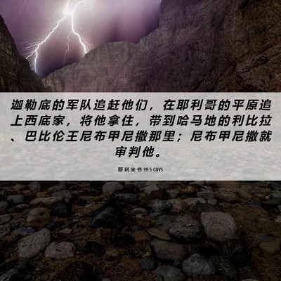 Picture 06 - 耶 利 米 书 39:5 CUVS - 迦 勒 底 的 军 队 追 赶 他 们 ， 在 - Bible Verse Picture