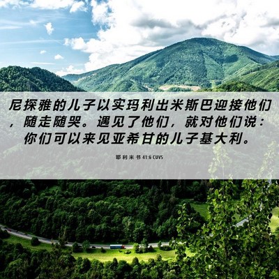 Picture 06 - 耶 利 米 书 41:6 CUVS - 尼 探 雅 的 儿 子 以 实 玛 利 出 米 - Bible Verse Picture