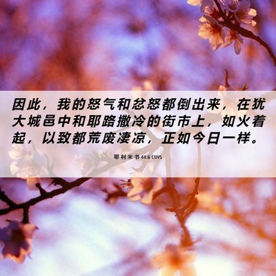 Picture 06 - 耶 利 米 书 44:6 CUVS - 因 此 ， 我 的 怒 气 和 忿 怒 都 倒 - Bible Verse Picture