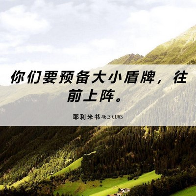 Picture 06 - 耶 利 米 书 46:3 CUVS - 你 们 要 预 备 大 小 盾 牌 ， 往 前 - Bible Verse Picture