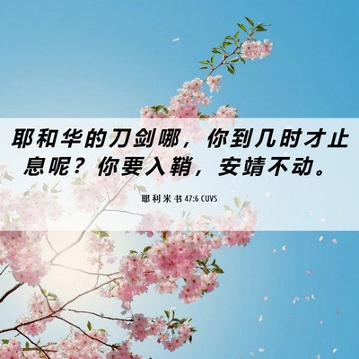 Picture 06 - 耶 利 米 书 47:6 CUVS - 耶 和 华 的 刀 剑 哪 ， 你 到 几 时 - Bible Verse Picture