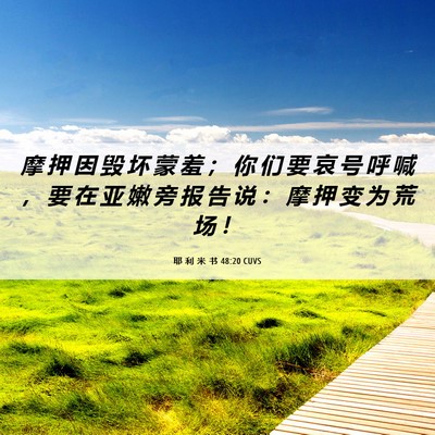 Picture 06 - 耶 利 米 书 48:20 CUVS - 摩 押 因 毁 坏 蒙 羞 ； 你 们 要 哀 - Bible Verse Picture