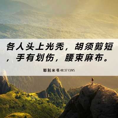 Picture 06 - 耶 利 米 书 48:37 CUVS - 各 人 头 上 光 秃 ， 胡 须 剪 短 ， - Bible Verse Picture