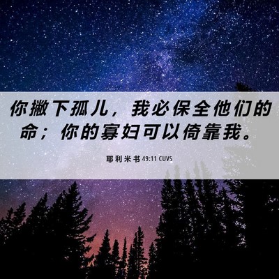 Picture 06 - 耶 利 米 书 49:11 CUVS - 你 撇 下 孤 儿 ， 我 必 保 全 他 们 - Bible Verse Picture