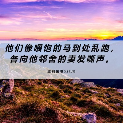 Picture 06 - 耶 利 米 书 5:8 CUVS - 他 们 像 喂 饱 的 马 到 处 乱 跑 ， - Bible Verse Picture