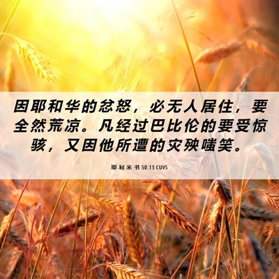 Picture 06 - 耶 利 米 书 50:13 CUVS - 因 耶 和 华 的 忿 怒 ， 必 无 人 居 - Bible Verse Picture