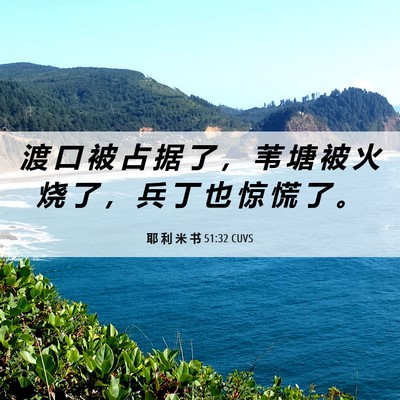 Picture 06 - 耶 利 米 书 51:32 CUVS - 渡 口 被 占 据 了 ， 苇 塘 被 火 烧 - Bible Verse Picture