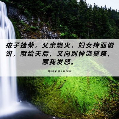 Picture 06 - 耶 利 米 书 7:18 CUVS - 孩 子 捡 柴 ， 父 亲 烧 火 ， 妇 女 - Bible Verse Picture