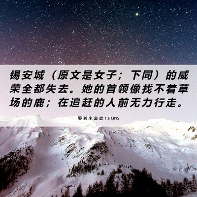 Picture 06 - 耶 利 米 哀 歌 1:6 CUVS - 锡 安 城 （ 原 文 是 女 子 ； 下 同 - Bible Verse Picture