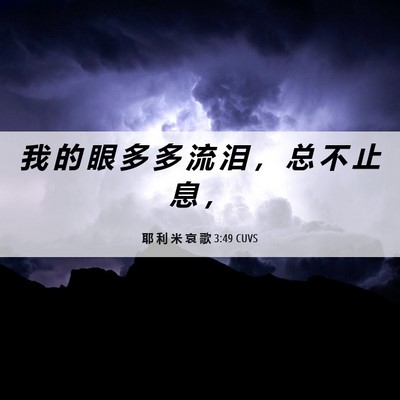 Picture 06 - 耶 利 米 哀 歌 3:49 CUVS - 我 的 眼 多 多 流 泪 ， 总 不 止 息 - Bible Verse Picture