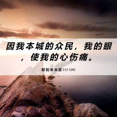 Picture 06 - 耶 利 米 哀 歌 3:51 CUVS - 因 我 本 城 的 众 民 ， 我 的 眼 ， - Bible Verse Picture