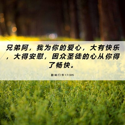 Picture 06 - 腓 利 门 书 1:7 CUVS - 兄 弟 阿 ， 我 为 你 的 爱 心 ， 大 - Bible Verse Picture