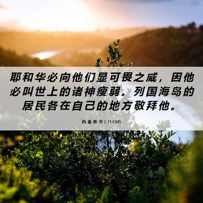 Picture 06 - 西 番 雅 书 2:11 CUVS - 耶 和 华 必 向 他 们 显 可 畏 之 威 - Bible Verse Picture