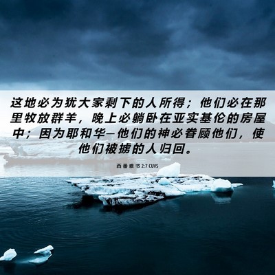 Picture 06 - 西 番 雅 书 2:7 CUVS - 这 地 必 为 犹 大 家 剩 下 的 人 所 - Bible Verse Picture