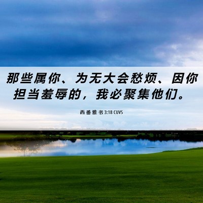 Picture 06 - 西 番 雅 书 3:18 CUVS - 那 些 属 你 、 为 无 大 会 愁 烦 、 - Bible Verse Picture