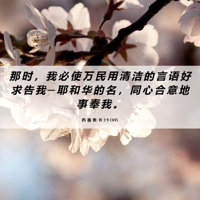 Picture 06 - 西 番 雅 书 3:9 CUVS - 那 时 ， 我 必 使 万 民 用 清 洁 的 - Bible Verse Picture