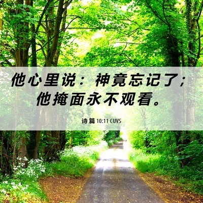 Picture 06 - 诗 篇 10:11 CUVS - 他 心 里 说 ： 神 竟 忘 记 了 ； 他 - Bible Verse Picture