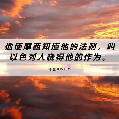 Picture 06 - 诗 篇 103:7 CUVS - 他 使 摩 西 知 道 他 的 法 则 ， 叫 - Bible Verse Picture