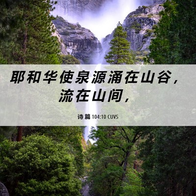 Picture 06 - 诗 篇 104:10 CUVS - 耶 和 华 使 泉 源 涌 在 山 谷 ， 流 - Bible Verse Picture