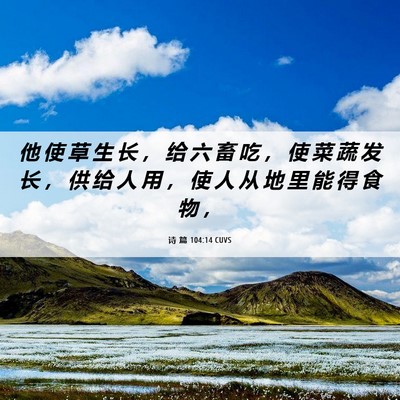 Picture 06 - 诗 篇 104:14 CUVS - 他 使 草 生 长 ， 给 六 畜 吃 ， 使 - Bible Verse Picture