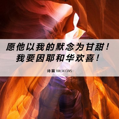 Picture 06 - 诗 篇 104:34 CUVS - 愿 他 以 我 的 默 念 为 甘 甜 ！ 我 - Bible Verse Picture
