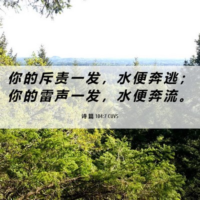 Picture 06 - 诗 篇 104:7 CUVS - 你 的 斥 责 一 发 ， 水 便 奔 逃 ； - Bible Verse Picture