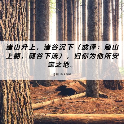Picture 06 - 诗 篇 104:8 CUVS - 诸 山 升 上 ， 诸 谷 沉 下 （ 或 译 - Bible Verse Picture