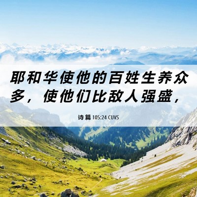 Picture 06 - 诗 篇 105:24 CUVS - 耶 和 华 使 他 的 百 姓 生 养 众 多 - Bible Verse Picture