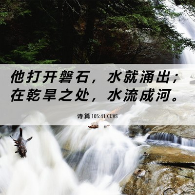 Picture 06 - 诗 篇 105:41 CUVS - 他 打 开 磐 石 ， 水 就 涌 出 ； 在 - Bible Verse Picture