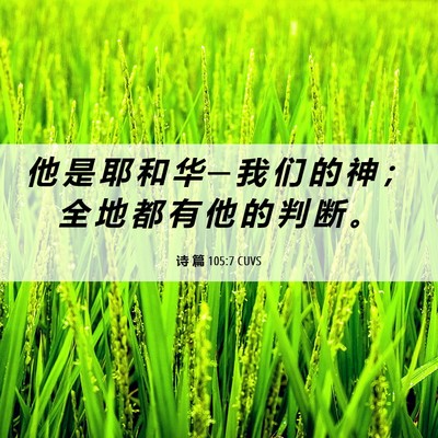 Picture 06 - 诗 篇 105:7 CUVS - 他 是 耶 和 华 ─ 我 们 的 神 ； 全 - Bible Verse Picture