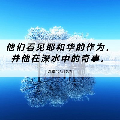 Picture 06 - 诗 篇 107:24 CUVS - 他 们 看 见 耶 和 华 的 作 为 ， 并 - Bible Verse Picture