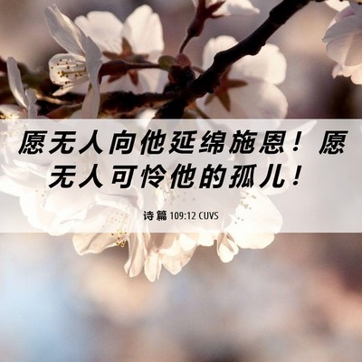 Picture 06 - 诗 篇 109:12 CUVS - 愿 无 人 向 他 延 绵 施 恩 ！ 愿 无 - Bible Verse Picture