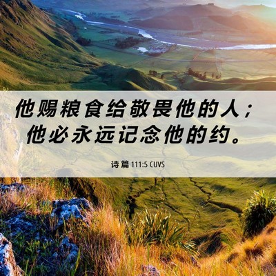 Picture 06 - 诗 篇 111:5 CUVS - 他 赐 粮 食 给 敬 畏 他 的 人 ； 他 - Bible Verse Picture