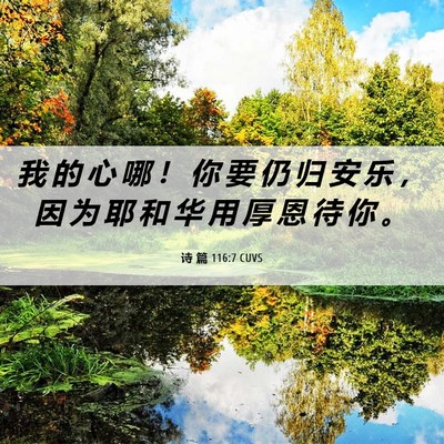 Picture 06 - 诗 篇 116:7 CUVS - 我 的 心 哪 ！ 你 要 仍 归 安 乐 ， - Bible Verse Picture