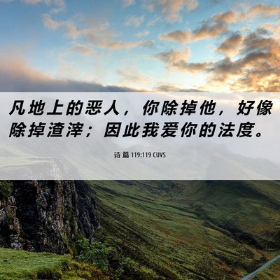 Picture 06 - 诗 篇 119:119 CUVS - 凡 地 上 的 恶 人 ， 你 除 掉 他 ， - Bible Verse Picture
