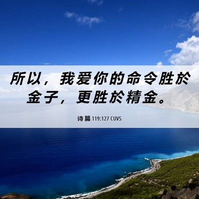 Picture 06 - 诗 篇 119:127 CUVS - 所 以 ， 我 爱 你 的 命 令 胜 於 金 - Bible Verse Picture