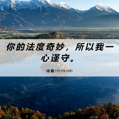 Picture 06 - 诗 篇 119:129 CUVS - 你 的 法 度 奇 妙 ， 所 以 我 一 心 - Bible Verse Picture